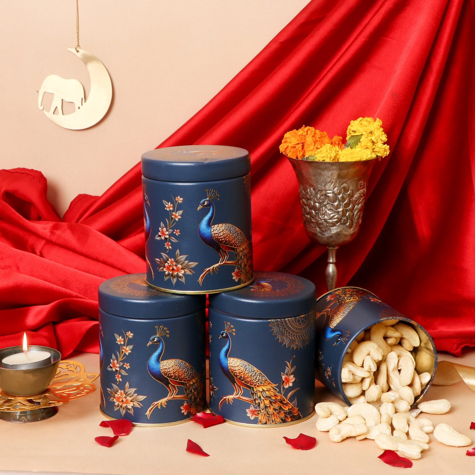 Royal Peacock Treasure Gift Box – Elegant Gift Tin with Premium Almonds, Cashews, Raisins & Apricots | Baasa Foods